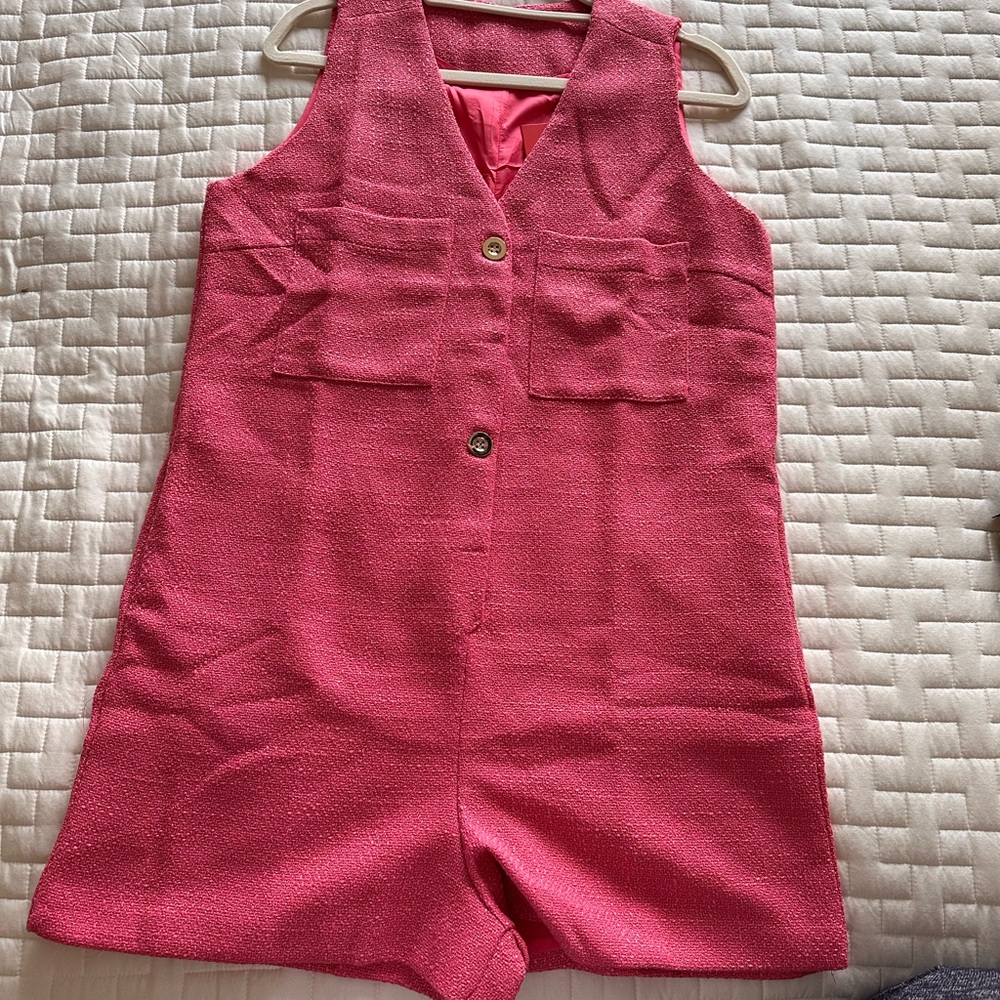 Pink Sleeveless Button-Up Romper